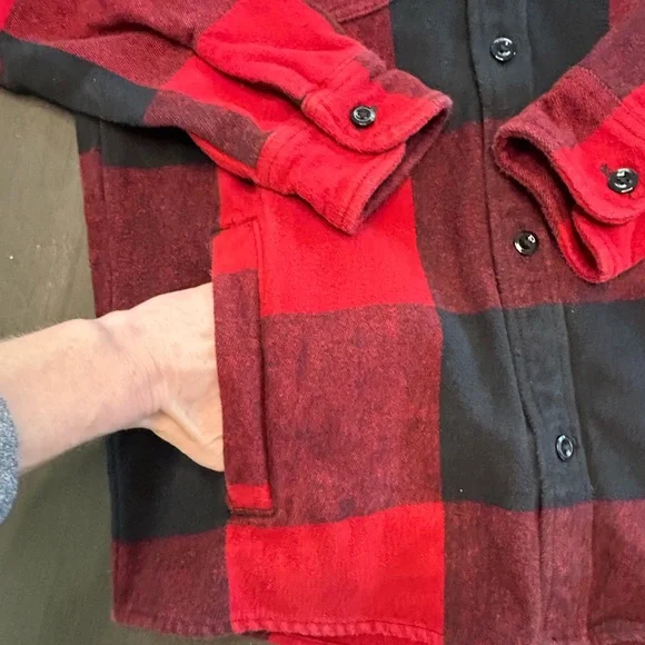 VTG Abercrombie & Fitch shirt Men’s Red Black Buffalo Plaid shacket barncoat L - Picture 8 of 11